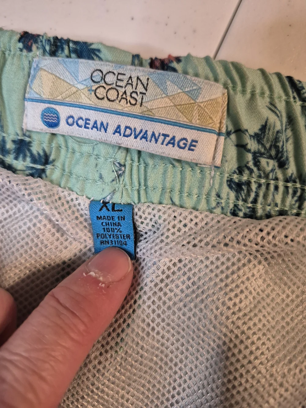 Men's Mint Green Tropical Print Swim Trunks with Elastic Waist 4829